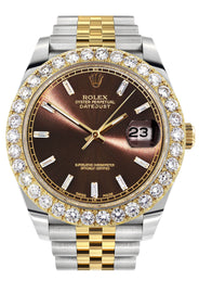 Rolex Datejust 41 Watch | 41 MM | 18K Yellow Gold & Stainless Steel | Custom Brown Baguette Diamond Dial | Jubilee Band