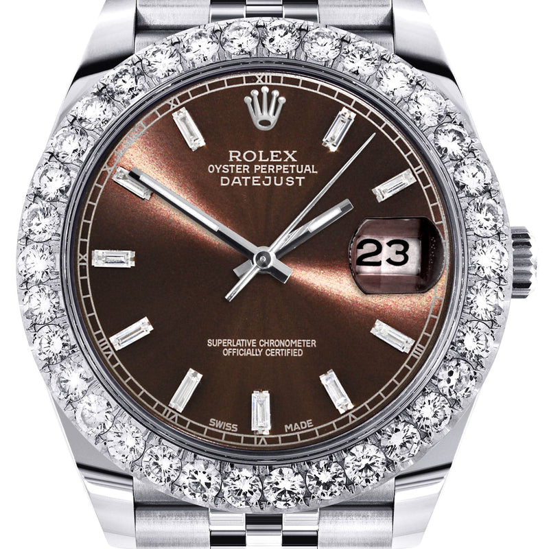 Rolex Datejust 41 Watch | 41 MM | Custom Brown Baguette Diamond Dial | Jubilee Band