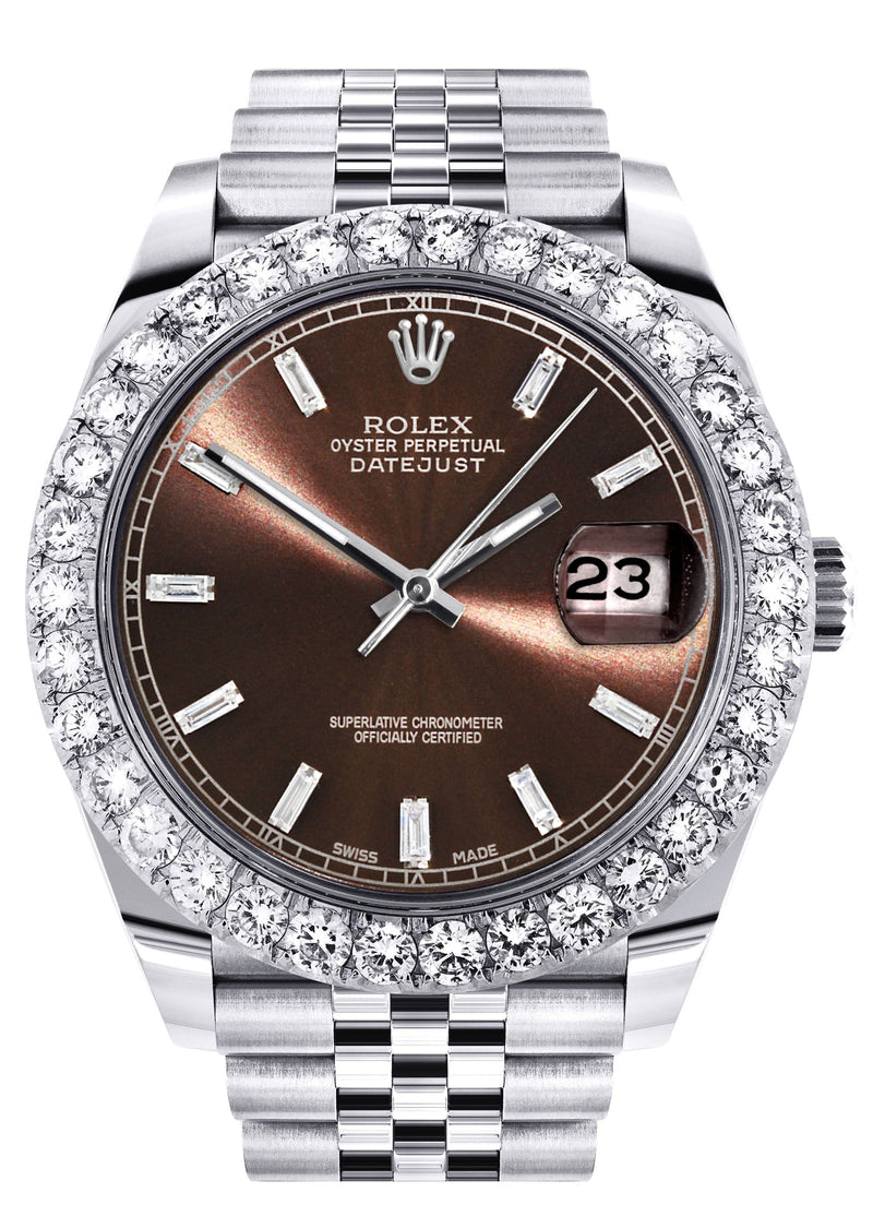 Rolex Datejust 41 Watch | 41 MM | Custom Brown Baguette Diamond Dial | Jubilee Band