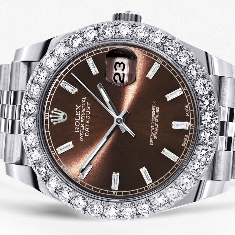 Rolex Datejust 41 Watch | 41 MM | Custom Brown Baguette Diamond Dial | Jubilee Band