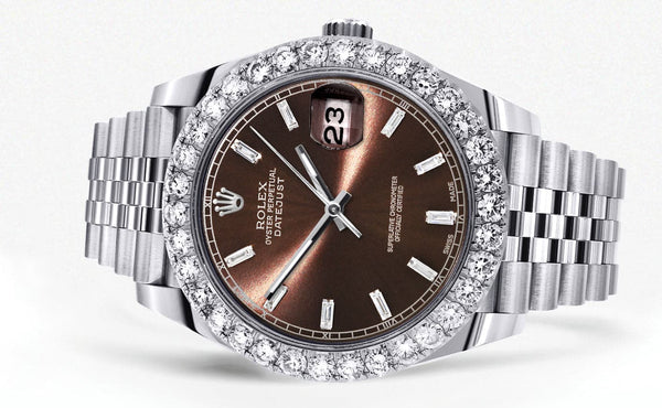 Rolex Datejust 41 Watch | 41 MM | Custom Brown Baguette Diamond Dial | Jubilee Band