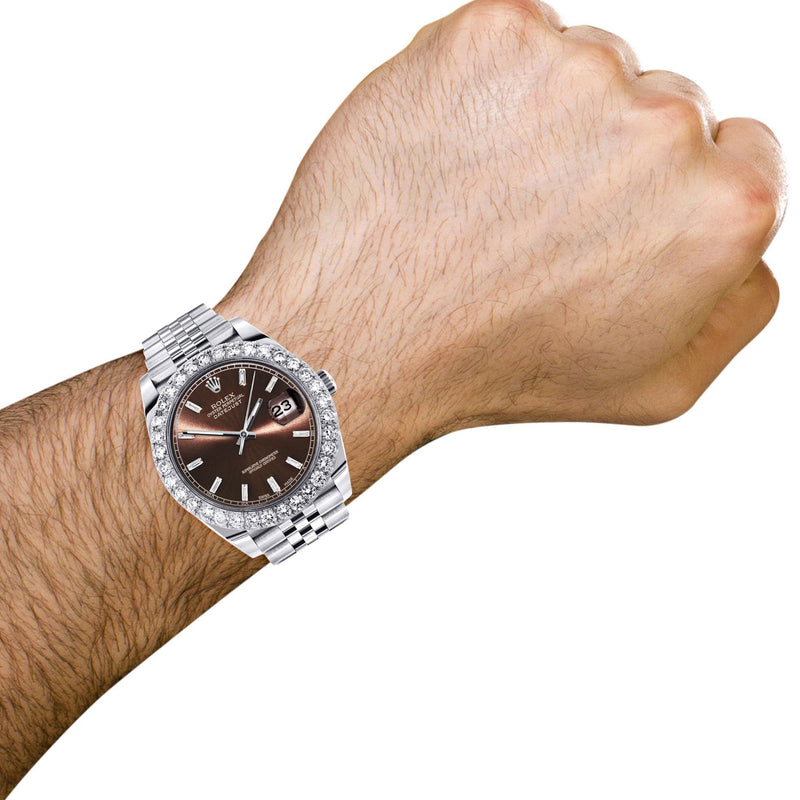 Rolex Datejust 41 Watch | 41 MM | Custom Brown Baguette Diamond Dial | Jubilee Band