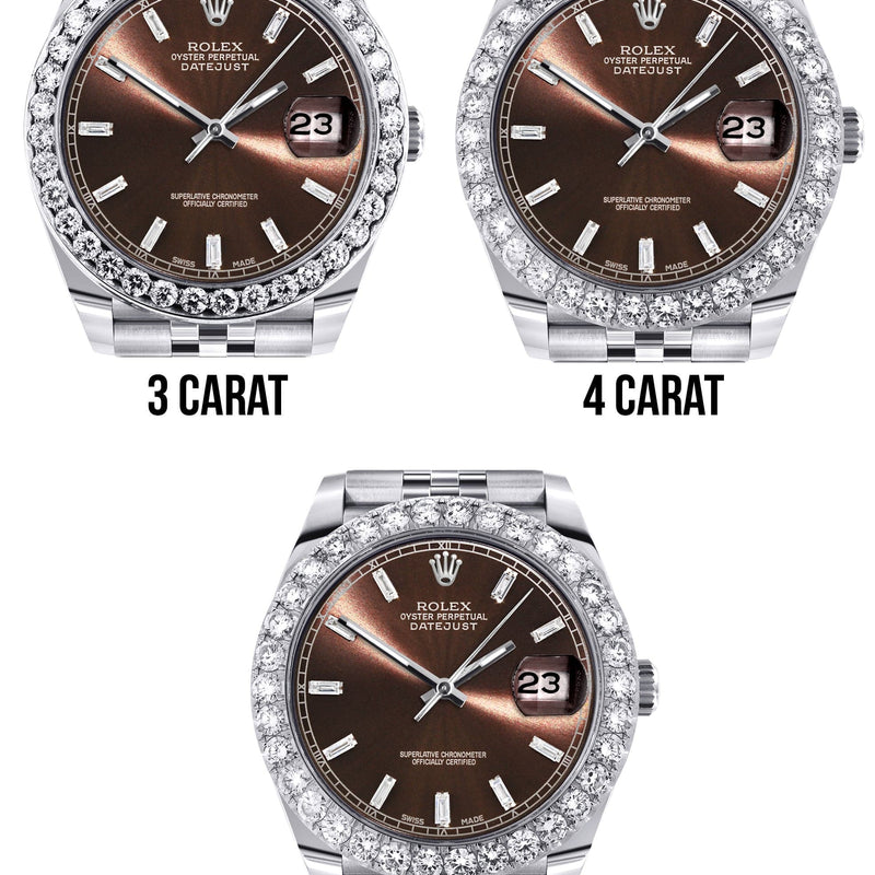 Rolex Datejust 41 Watch | 41 MM | Custom Brown Baguette Diamond Dial | Jubilee Band