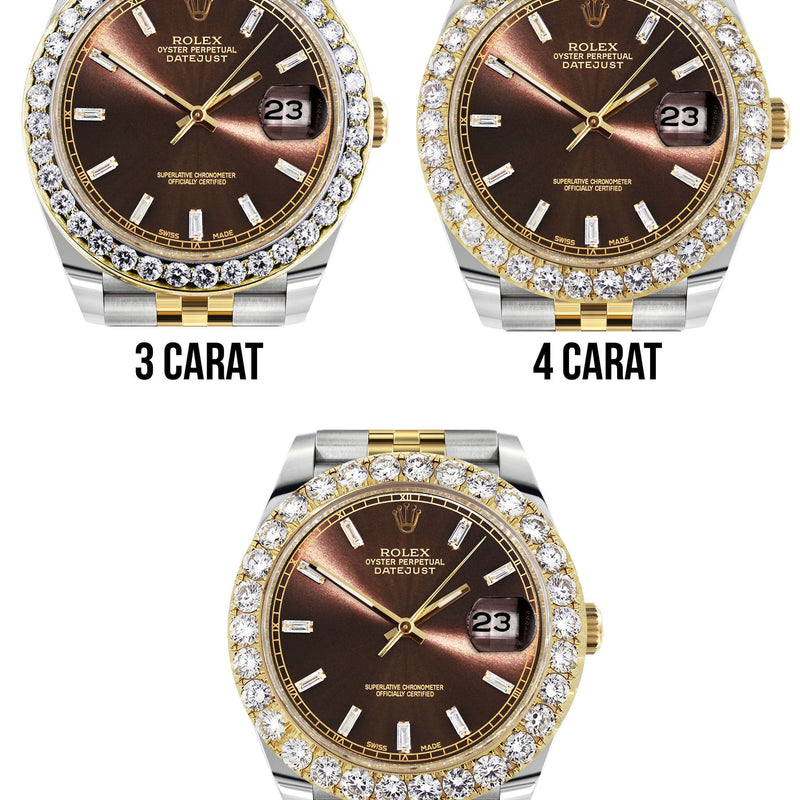 Rolex Datejust 41 Watch | 41 MM | 18K Yellow Gold & Stainless Steel | Custom Brown Baguette Diamond Dial | Jubilee Band