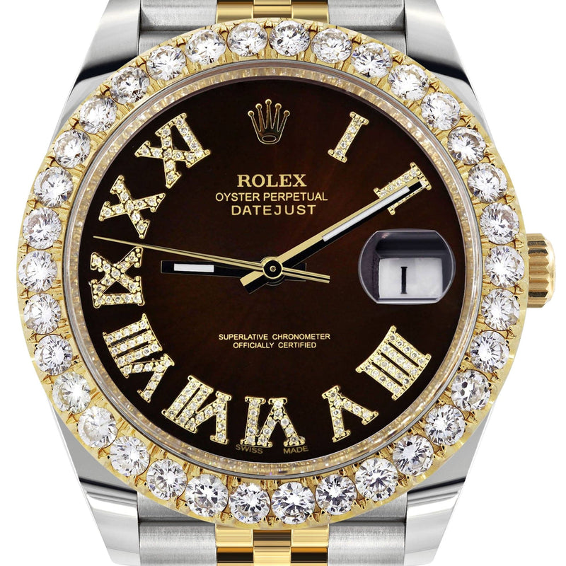 Rolex Datejust 41 Watch | 41 MM | 18K Yellow Gold & Stainless Steel | Custom Brown Roman Dial | Jubilee Band
