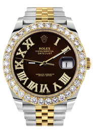 Rolex Datejust 41 Watch | 41 MM | 18K Yellow Gold & Stainless Steel | Custom Brown Roman Dial | Jubilee Band
