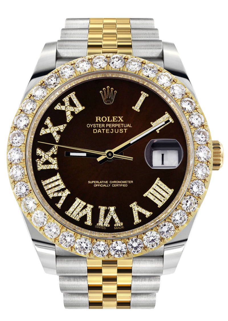 Rolex Datejust 41 Watch | 41 MM | 18K Yellow Gold & Stainless Steel | Custom Brown Roman Dial | Jubilee Band
