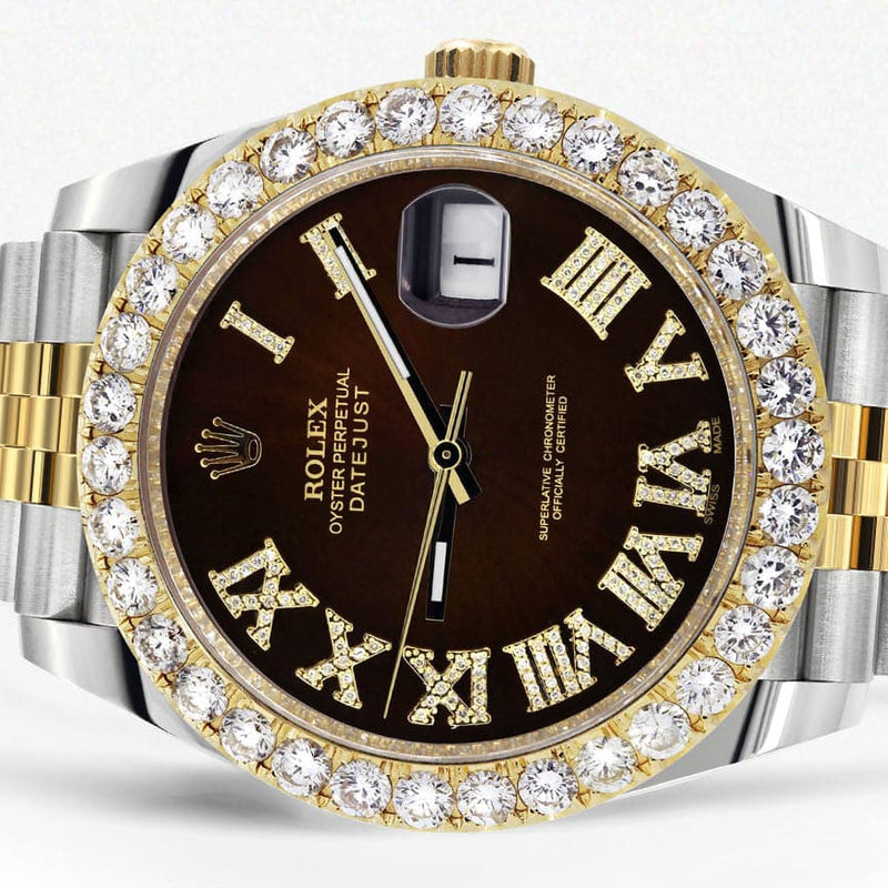 Rolex Datejust 41 Watch | 41 MM | 18K Yellow Gold & Stainless Steel | Custom Brown Roman Dial | Jubilee Band
