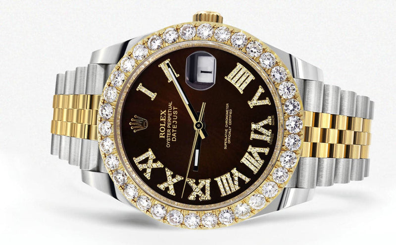 Rolex Datejust 41 Watch | 41 MM | 18K Yellow Gold & Stainless Steel | Custom Brown Roman Dial | Jubilee Band