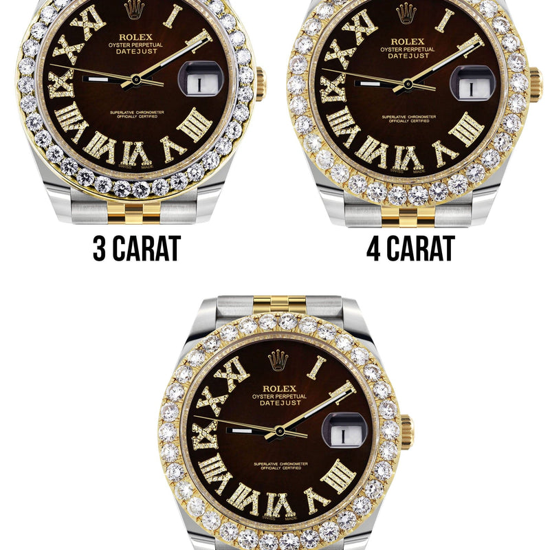 Rolex Datejust 41 Watch | 41 MM | 18K Yellow Gold & Stainless Steel | Custom Brown Roman Dial | Jubilee Band