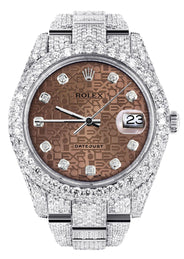 Diamond Iced Out Rolex Datejust 41 | 25 Carats Of Diamonds | Custom Chocolate Jubilee Diamond Dial | Two Row | Oyster Band