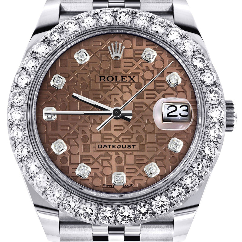 Rolex Datejust 41 Watch | 41 MM | Custom Brown Texture Diamond Dial | Jubilee Band