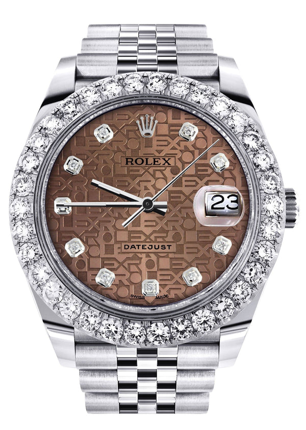Rolex Datejust 41 Watch | 41 MM | Custom Brown Texture Diamond Dial | Jubilee Band