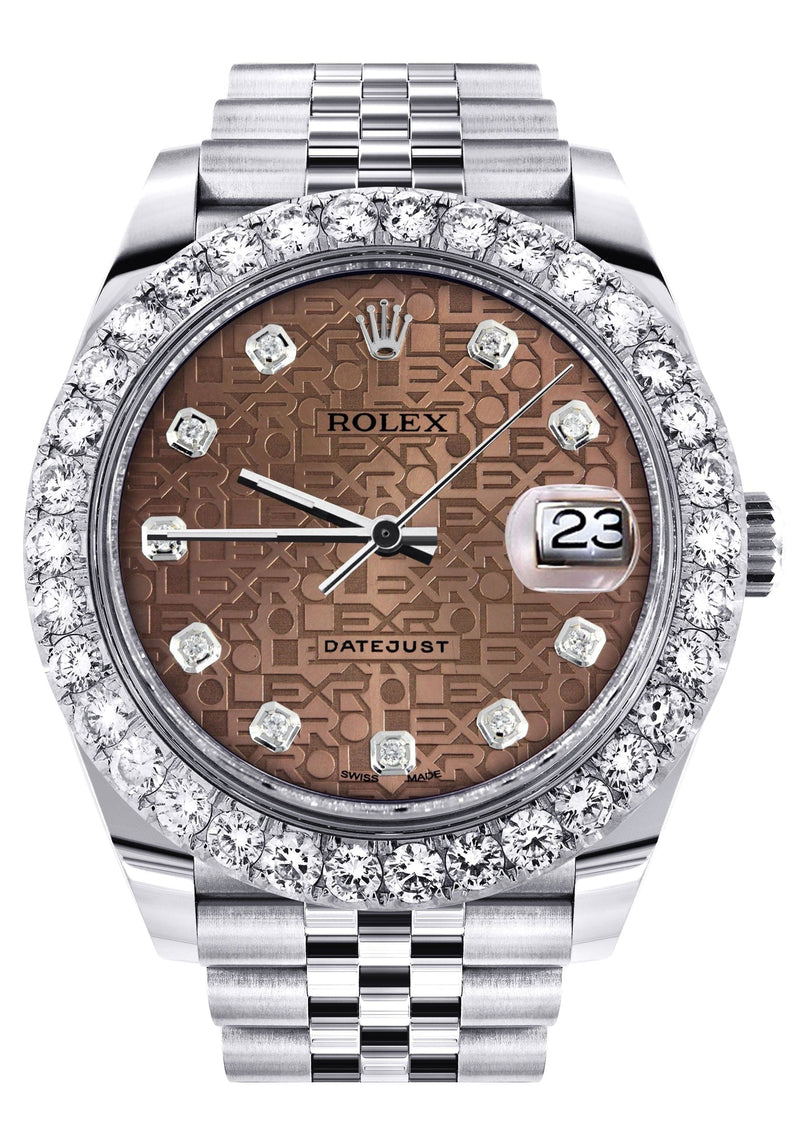 Rolex Datejust 41 Watch | 41 MM | Custom Brown Texture Diamond Dial | Jubilee Band