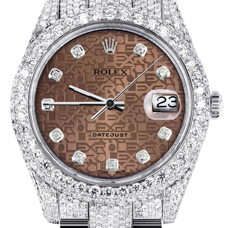 Womens Diamond Iced Out Rolex Datejust 41 | 25 Carats Of Diamonds | Custom Chocolate Jubilee Diamond Dial | Two Row | Oyster Band
