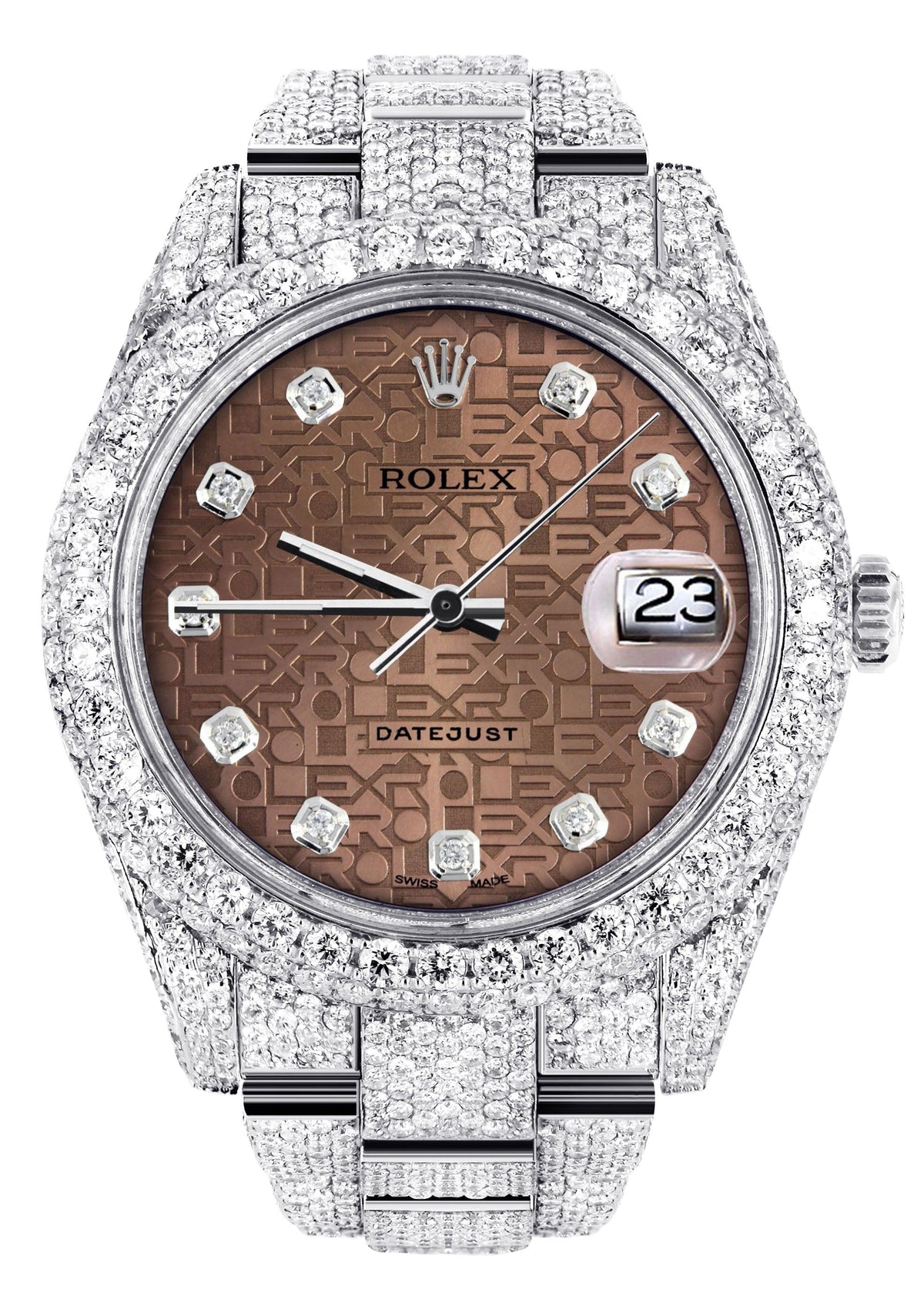 Womens Diamond Iced Out Rolex Datejust 41 | 25 Carats Of Diamonds | Custom Chocolate Jubilee Diamond Dial | Two Row | Oyster Band