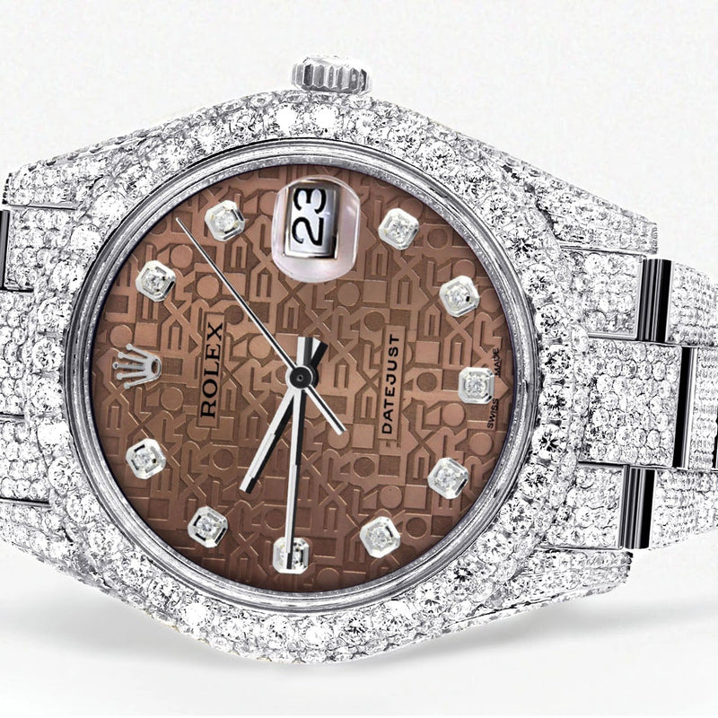 Womens Diamond Iced Out Rolex Datejust 41 | 25 Carats Of Diamonds | Custom Chocolate Jubilee Diamond Dial | Two Row | Oyster Band