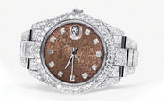 Womens Diamond Iced Out Rolex Datejust 41 | 25 Carats Of Diamonds | Custom Chocolate Jubilee Diamond Dial | Two Row | Oyster Band