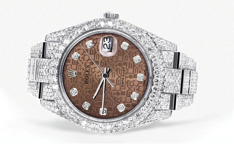 Womens Diamond Iced Out Rolex Datejust 41 | 25 Carats Of Diamonds | Custom Chocolate Jubilee Diamond Dial | Two Row | Oyster Band