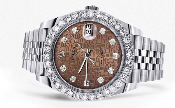Rolex Datejust 41 Watch | 41 MM | Custom Brown Texture Diamond Dial | Jubilee Band