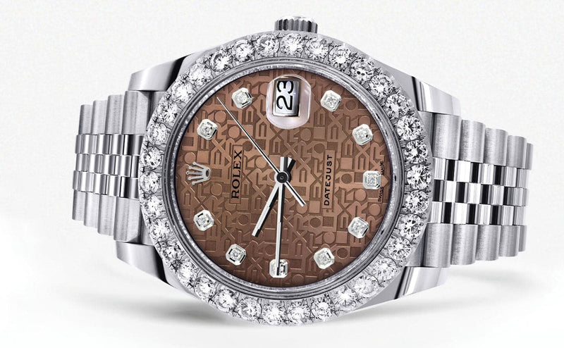 Rolex Datejust 41 Watch | 41 MM | Custom Brown Texture Diamond Dial | Jubilee Band