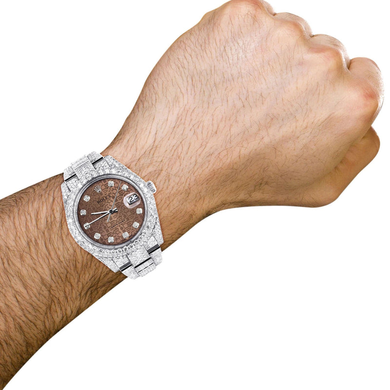 Diamond Iced Out Rolex Datejust 41 | 25 Carats Of Diamonds | Custom Chocolate Jubilee Diamond Dial | Two Row | Oyster Band