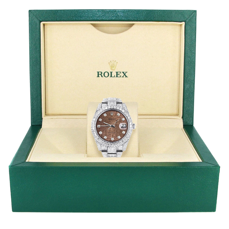 Diamond Iced Out Rolex Datejust 41 | 25 Carats Of Diamonds | Custom Chocolate Jubilee Diamond Dial | Two Row | Oyster Band