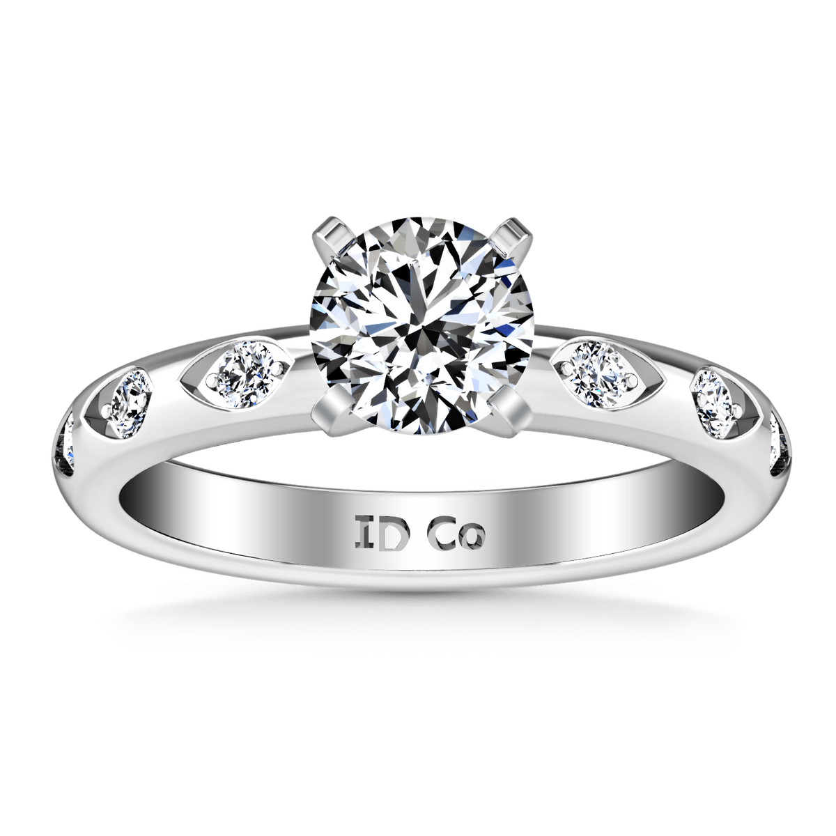 Round Diamond Pave Engagement Ring Jazz 14K White Gold