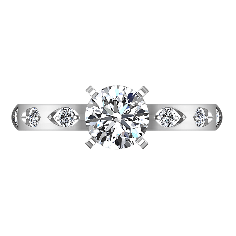Round Diamond Pave Engagement Ring Jazz 14K White Gold
