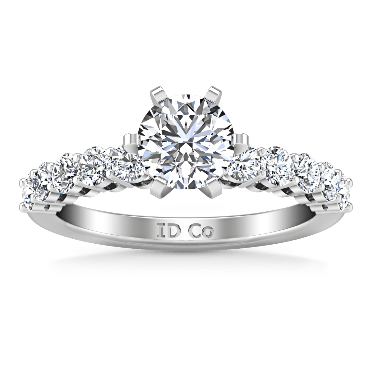 Round Diamond Pave Engagement Ring Fleur 14K White Gold