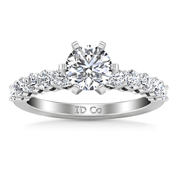Round Diamond Pave Engagement Ring Fleur 14K White Gold