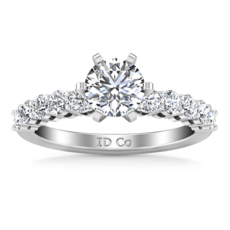 Round Diamond Pave Engagement Ring Fleur 14K White Gold