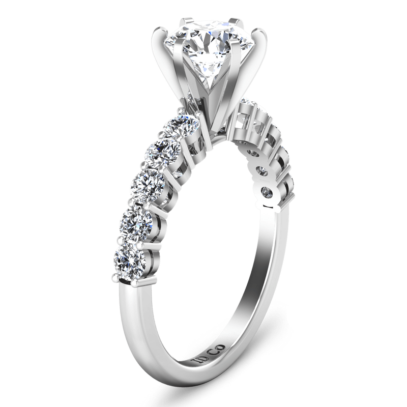 Round Diamond Pave Engagement Ring Fleur 14K White Gold