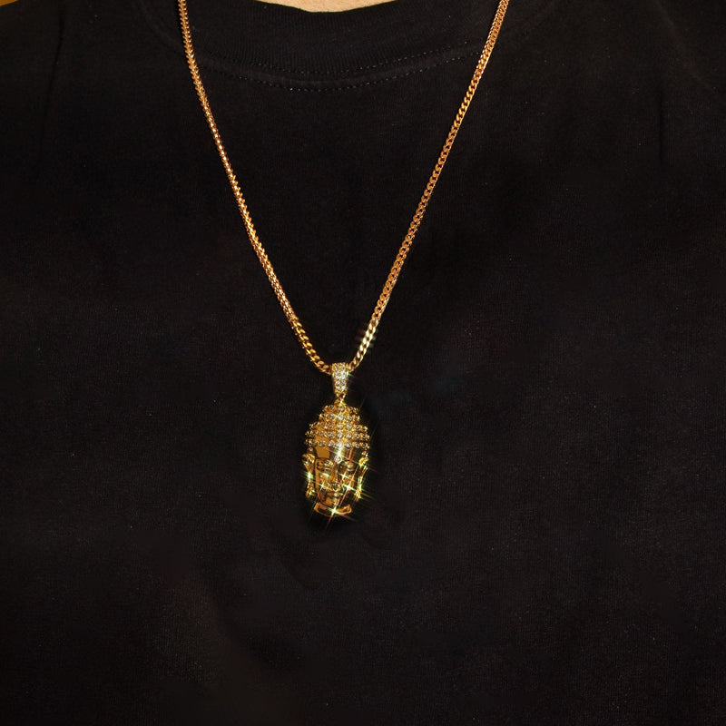 Mens Gold Plated Cuban Link Chain & Buddha Pendant | Appx. 21.6 Grams