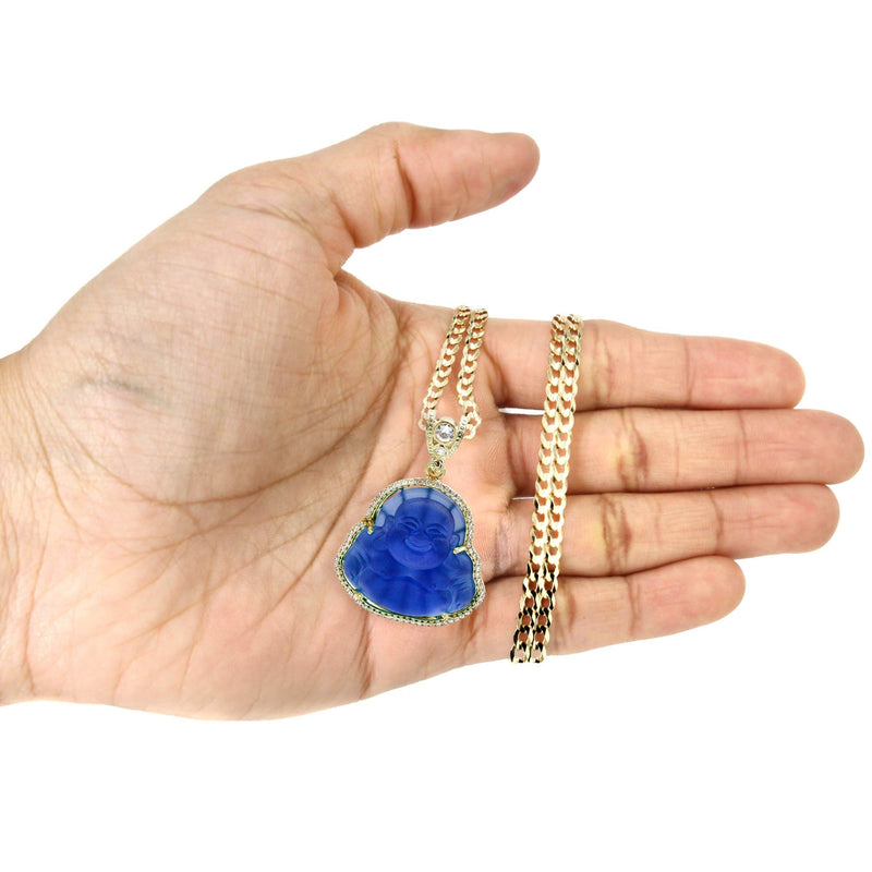 10K Yellow Gold Blue Buddha Necklace | Appx. 21.6 Grams