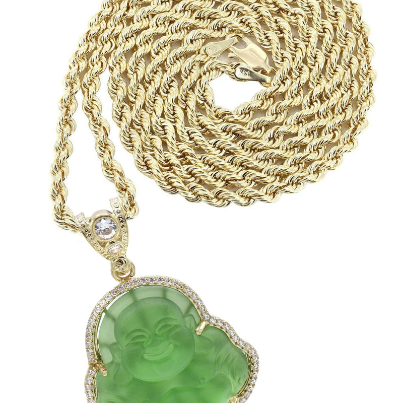 10K Yellow Gold Green Buddha Necklace | Appx. 21.6 Grams