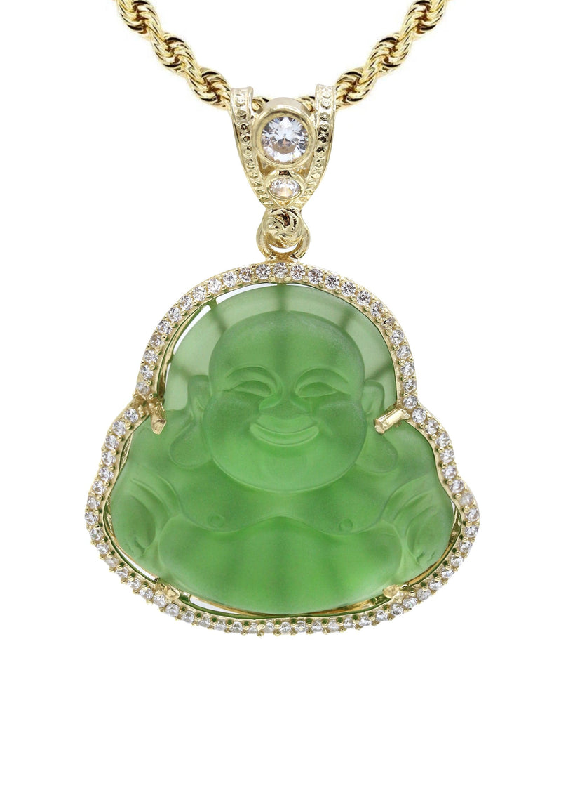10K Yellow Gold Green Buddha Necklace | Appx. 21.6 Grams
