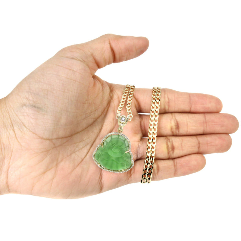 10K Yellow Gold Green Buddha Necklace | Appx. 21.6 Grams