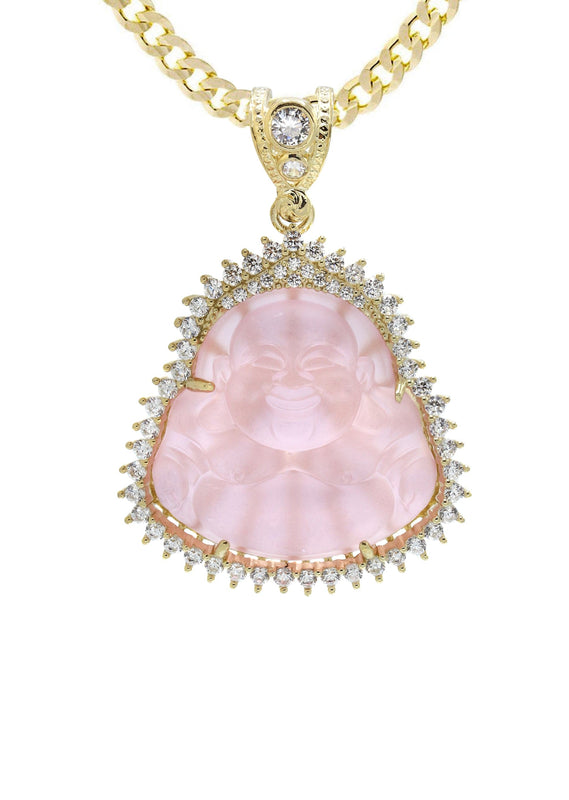 10K Yellow Gold Pink Buddha Necklace | Appx. 24.7 Grams