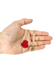 10K Yellow Gold Red Buddha Necklace | Appx. 22.5 Grams