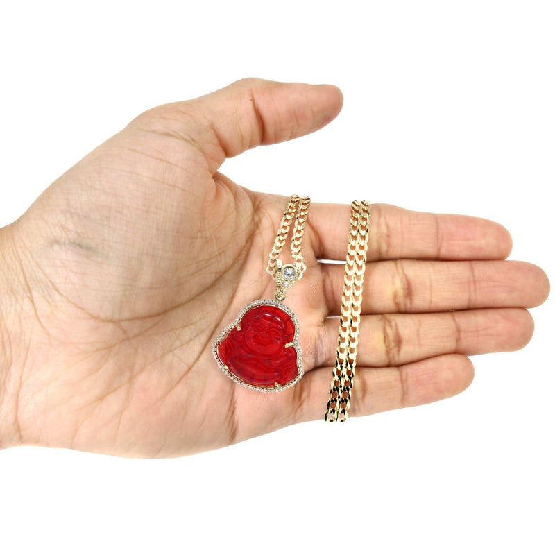 10K Yellow Gold Red Buddha Necklace | Appx. 22.5 Grams