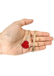 10K Yellow Gold Red Buddha Necklace | Appx. 22.5 Grams