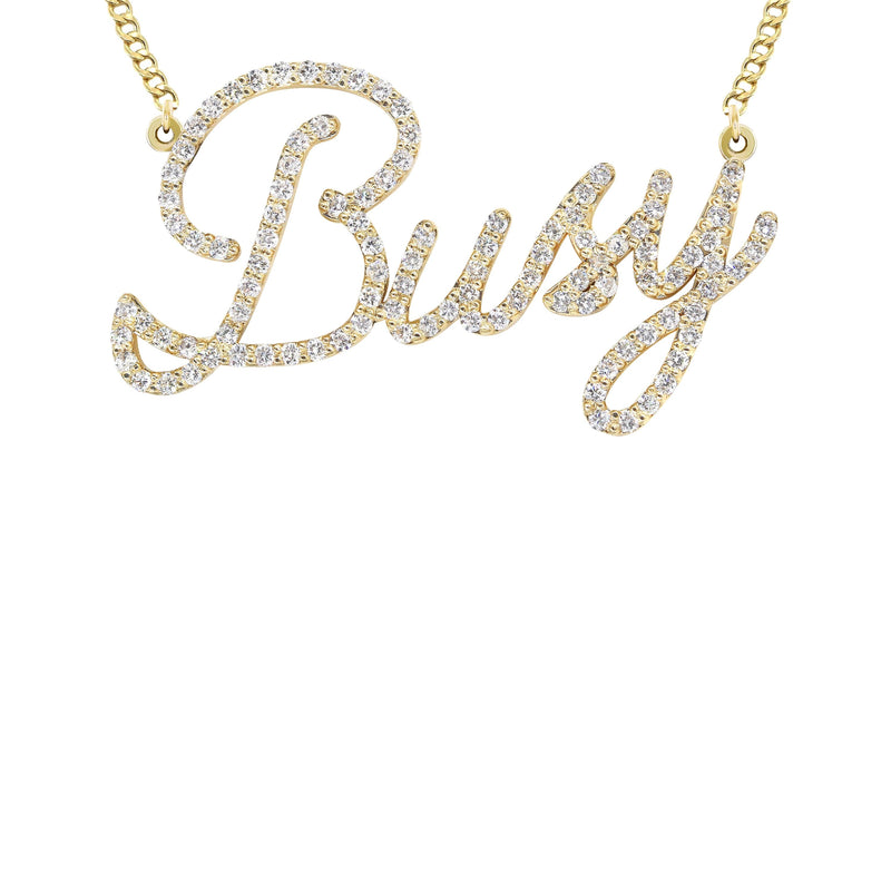 14K Gold  Full Diamond Script Name Plate Necklace | Style #62