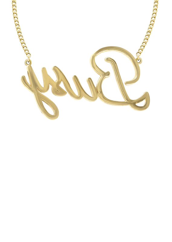 14K Gold  Full Diamond Script Name Plate Necklace | Style #62