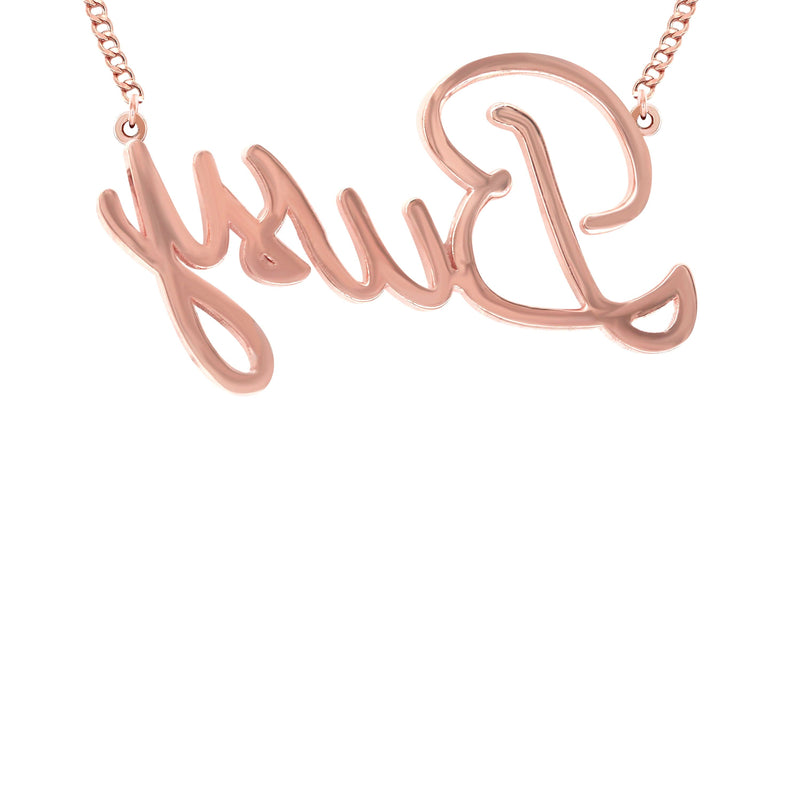 14K Rose Gold  Full Diamond Script Name Plate Necklace | Style #114