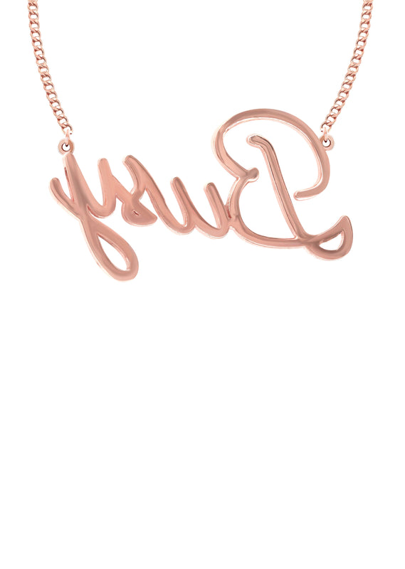 14K Rose Gold  Full Diamond Script Name Plate Necklace | Style #114