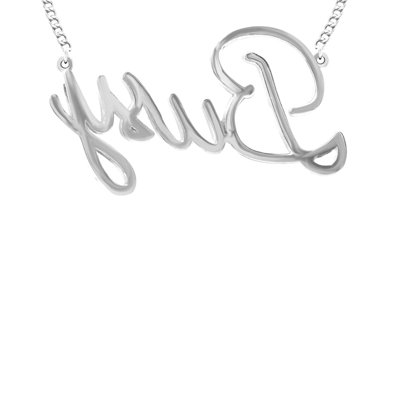 14K White Gold  Full Diamond Script Name Plate Necklace | Style #61