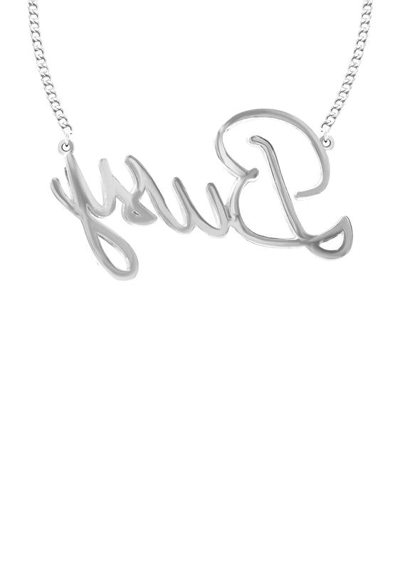 14K White Gold  Full Diamond Script Name Plate Necklace | Style #61