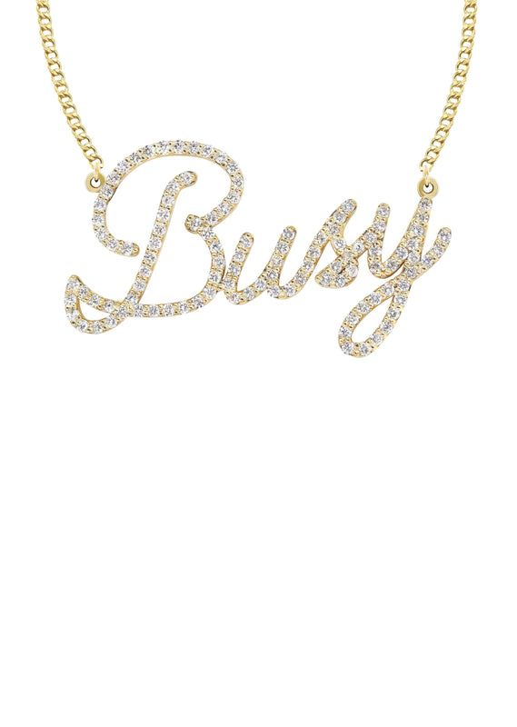 14K Gold  Full Diamond Script Name Plate Necklace | Style #62