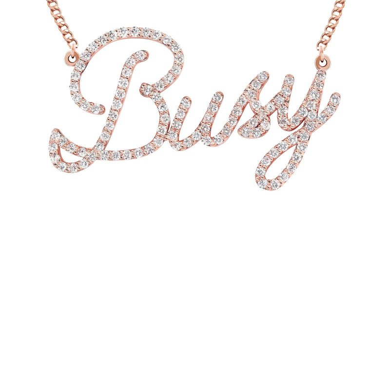14K Rose Gold  Full Diamond Script Name Plate Necklace | Style #114